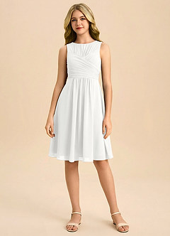 Azazie Skyla Junior White A-Line Pleated Chiffon Dress image3