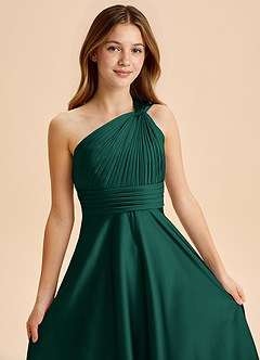 Azazie Charlize Junior Jurk van Stretch Satijn met A-Lijn Geplooid Smaragd image6