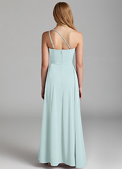Azazie Maron Junior Sea Glass A-Line Pleated Stretch Satin Dress image4