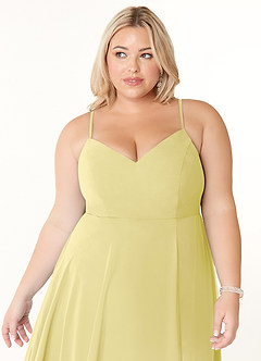 Azazie Clarissa Bridesmaid Dresses Lemon Sorbet A-Line V-Neck Chiffon Dress image11
