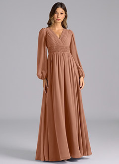 Azazie Palerma Abiti da Damigella Abito A-Line in Chiffon Manica Lunga Bronzo image1