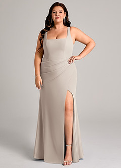 Azazie Mero 신부 들러리 드레스 쉬스 주름진 쉬폰 바닥 길이 드레스 image9