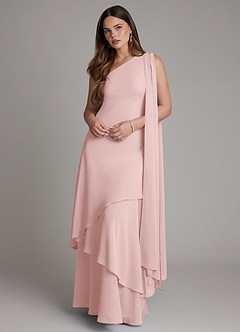 Azazie Monique Bridesmaid Dresses Powder Pink A-Line One Shoulder Chiffon Dress image1