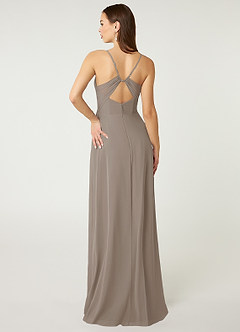 Azazie Minie Bridesmaid Dresses Taupe A-Line Bow Chiffon Dress image2