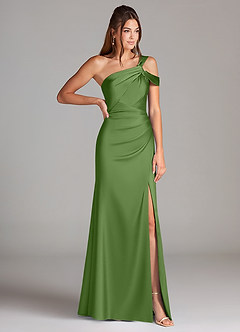 Azazie Wynter Bridesmaid Dresses Basil Sheath One Shoulder Stretch Satin Dress image4