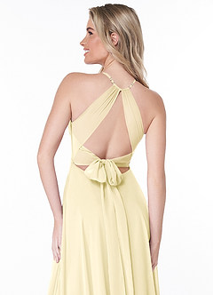 Azazie Evalleen Robes de demoiselle d'honneur Robe Trapèze en Mousseline de soie Plissée Sorbet Citron image3