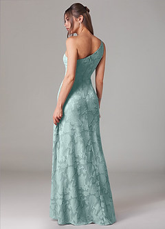 Azazie Ellianna 신부 들러리 드레스 A라인 한쪽 어깨 플로럴 번아웃 바닥 길이 드레스 image4