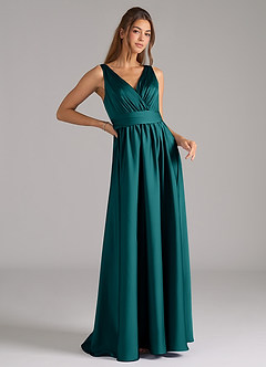 Azazie Kora Sprzedaż ostateczna Linia A Pofałdowany Satyna elastyczna Do ziemi Sukienka image3