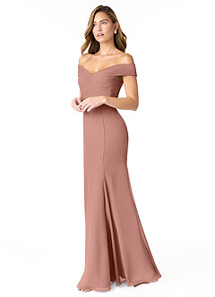 Azazie Lecia Vestidos de damas de honor Vestido de Rosa De Cedro de Gasa de Imperio Convertible con Plisado fuera del hombro image3