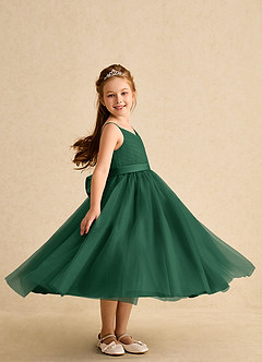 Azazie Patootie vestidos de niña de las flores Vestido de Verde Oscuro de Tul de Corte En A con Tirante Espagueti image3
