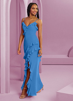 Barbie ♥ Azazie Bridesmaid Dresses Blue Jay Sheath Chiffon Dress image1