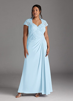 Azazie Junie Mère de la mariée Robes Robe Trapèze en Mousseline de soie Dentelle Bleu Ciel image7