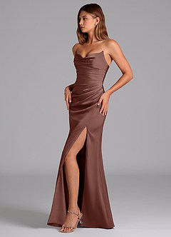 Azazie Claudelle Bridesmaid Dresses Espresso Mermaid Strapless Stretch Satin Dress image3