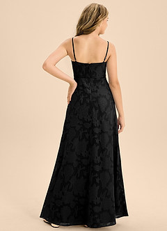 Azazie Kaylee Junior Black A-Line with Belt Floral Burnout Dress image2