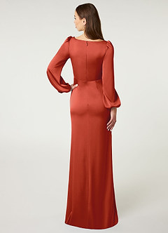 Azazie Mel Bridesmaid Dresses Rust Sheath Long Sleeve Stretch Satin Dress image6