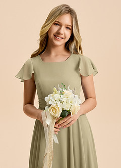 Azazie Cady Junior Moss Green A-Line Pleated Chiffon Dress image8