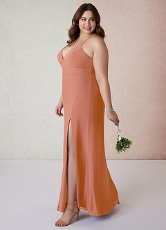 Azazie Becca Robes de demoiselle d'honneur Robe Fourreau en Mousseline de soie Col en V Mai Tai image9