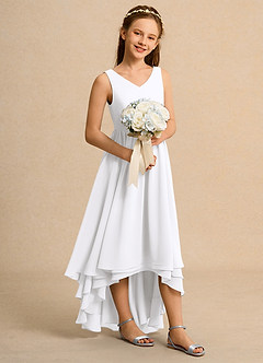 Azazie Kitten Girl vestidos de niña de las flores Vestido de Blanco de Gasa de Corte En A image3