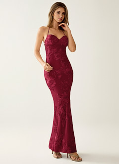 Nasasiya Burgundy Stretch Lace Opne Back Party Dress image6