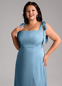 Azazie Frostine Jurken voor bruidsmeisjes Jurk van Stretch Satijn met A-Lijn Boog Staal Blauw image12