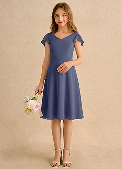 Azazie Narin Girls Formal vestidos de niña de las flores Vestido de Tormenta de Gasa de Corte en A con Con mangas image3