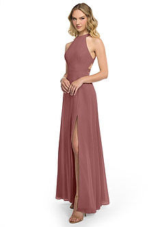 Azazie Clarice Bridesmaid Dresses Desert Rose A-Line Halter Chiffon Dress image2