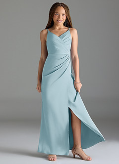 Azazie Maci Junior Sky Blue Mermaid Pleated Stretch Satin Dress image3