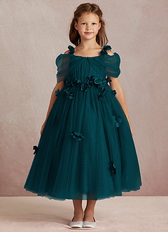 Azazie Shaylee Blumenmädchenkleider A-Linie Schulterfrei Tüll Kleid Kiefer image3