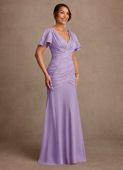 Azazie Jolene Mother of the Bride Dresses Lilac Mermaid Pleated Floral Burnout Dress image3