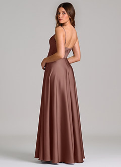 Azazie Amani Bridesmaid Dresses Espresso A-Line Pleated Stretch Satin Dress image2