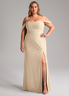 Azazie Saige Bridesmaid Dresses Champagne A-Line Off the Shoulder Chiffon Convertible Dress image13