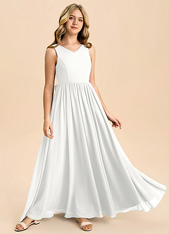 Azazie Hathaway Junior White A-Line Bow Chiffon Dress image2