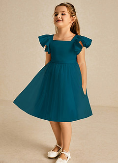 Azazie Kaeya Abiti da Ragazza di Fiori Abito A-Line in Tulle Fiocco Blu Inchiostro image4