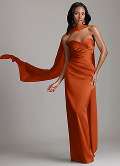 Azazie Sonora Vestidos de damas de honor Vestido de Naranja Quemada de Satén Elástico de Corte Recto con Sin tirantes image1