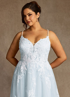 Azazie Lorenza Wedding Dresses Misty Blue A-Line V-Neck Sequins Tulle Dress image13