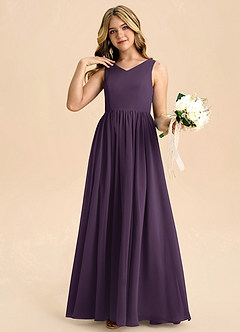 Azazie Hathaway Junior Plum A-Line Bow Chiffon Dress image5