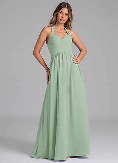 Azazie Darlyn At-home Try On Dresses Agave A-Line Pleated Chiffon Dress image3