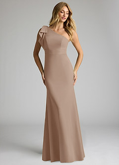 Azazie Rinna Bridesmaid Dresses Taupe Mermaid One Shoulder Stretch Crepe Dress image3