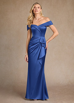 Azazie Laredo Mother of the Bride Dresses Royal Blue Mermaid Off the Shoulder Stretch Satin Dress image3