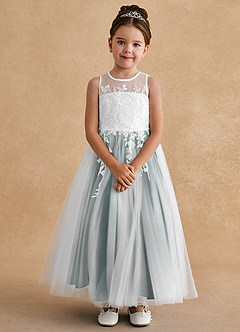 Azazie Bitsy Flower Girl Dresses Ivory Pine A-Line Lace Tulle Dress image4