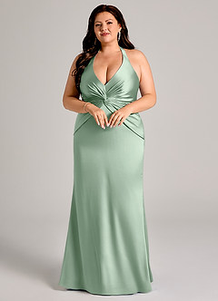 Azazie Valerie Suknie dla druhen Syrena Pofałdowany Satyna elastyczna Do ziemi Sukienka image9