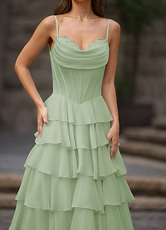 Floralace Light Green Ruffled A-line Prom Dress image6
