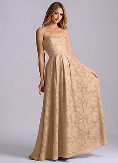 Azazie Lucienne Bridesmaid Dresses Champagne A-Line Strapless Floral Burnout Dress image4