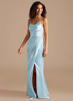 Azazie Deandra Bridesmaid Dresses Sky Blue Mermaid Pleated Metallic Satin Dress image3