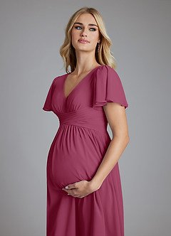 Azazie Verna Maternity Bridesmaid Dresses A-Line V-Neck Ruched Chiffon Floor-Length Dress image5