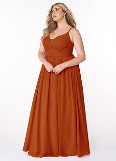 Azazie Rayna Bridesmaid Dresses Paprika A-Line V-Neck Pleated Chiffon Dress image9