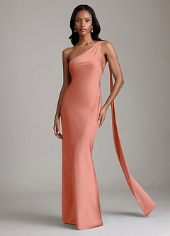 Azazie Galinda Suknie dla druhen Syrena Jedno ramię Satyna elastyczna Do ziemi Sukienka image4