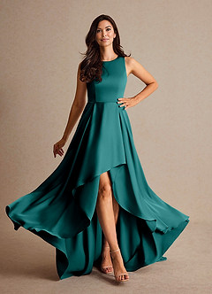 Azazie Niles Mother of the Bride Dresses Peacock A-Line Trains Stretch Satin Dress image2