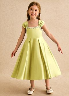 Azazie Yosemite Robe Demoiselle D'honneur Fillette Robe Princesse en Mat Satiné Encolure en Forme de Cœur Sorbet Citron image3