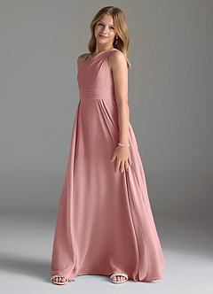 Azazie Dallas Junior A라인 주름진 쉬폰 플로어 길이 주니어 신부 들러리 드레스 image4